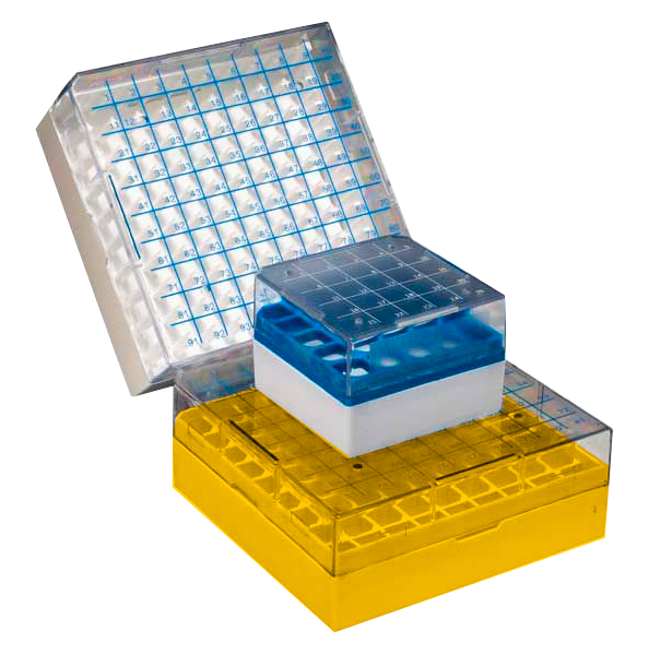 Caixa crio1D LiN2 amarela,25 tubos até 2,2ml (pk5)